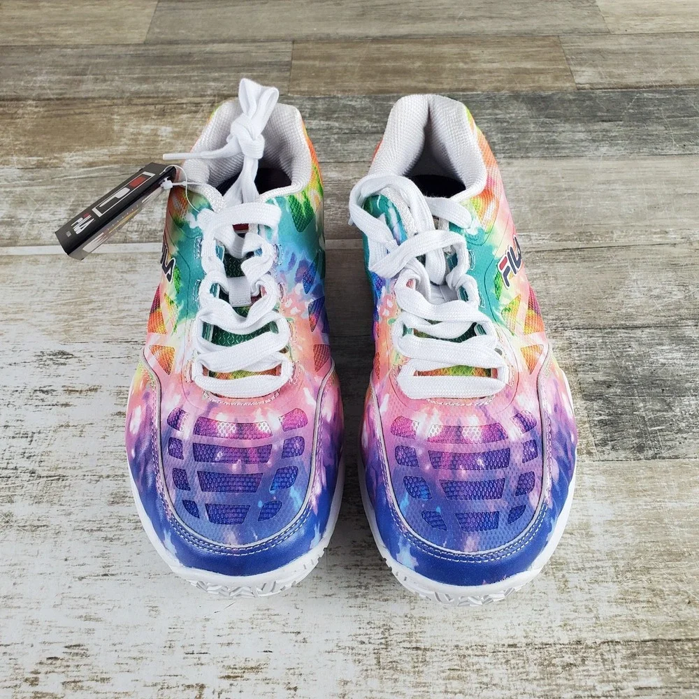Fila Axilus Kids Girls Tennis Shoe Sz 7 Athletic Multi Tie Dye Round Toe Lace Up